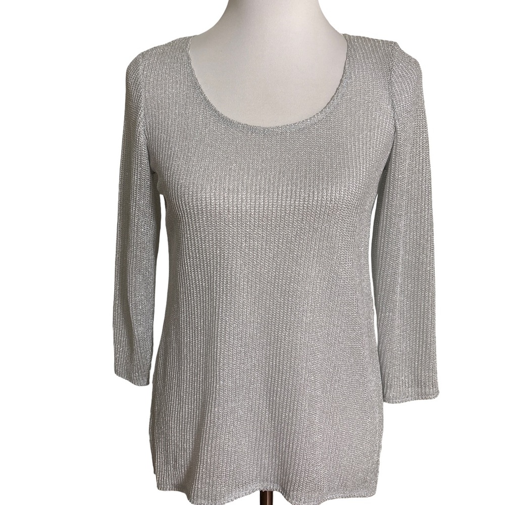 MSK Silver Knit High Low Scoop Neck Sweater